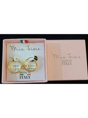 Mia Fiore 18kt Gold Plate Sterling Silver Hoop Earrings Made in Italy New in Box